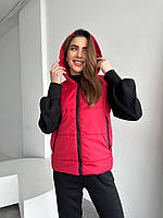 Стильний жіночий жилет з капюшоном (Розмір XS-S(42-44), M-L(46-48), XL-XXL(50-52), 3-4 XL (54-56)), Червоний