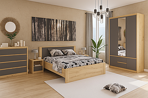 Комплект красивих модульних меблів з ДСП в спальню Домініка розпашна шафа з ліжком комодом тумбою та дзеркалом у сучасному стилі