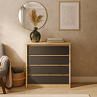 Сучасний комод на 4 шухляди 90 см без ручок для речей у спальню дуб артизан сірий Домініка Мебель Сервіс