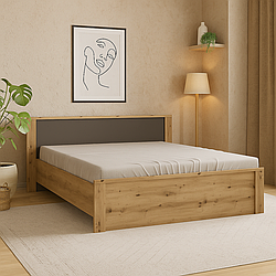 Красиве недороге двоспальне ліжко з спинкою з ДСП Домініка 140*200 см у сучасному стилі дуб артизан/сірий