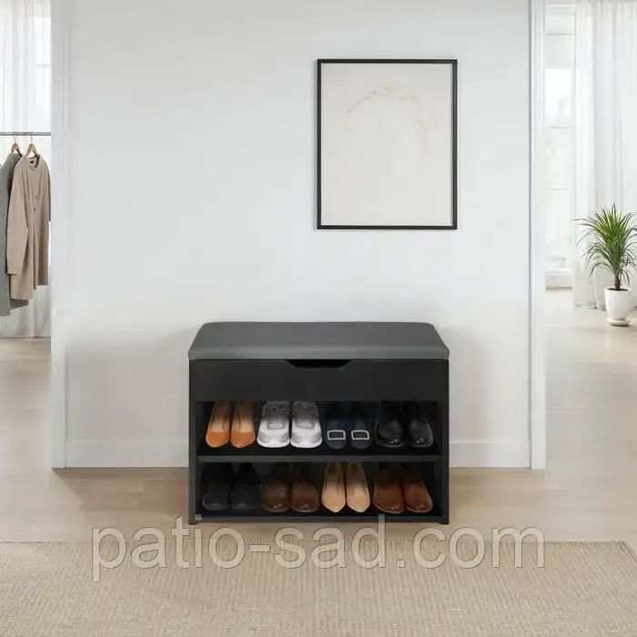 Взуттєве сховище зі зручним м'яким сидінням Jasmina, чорний колір, фото 1