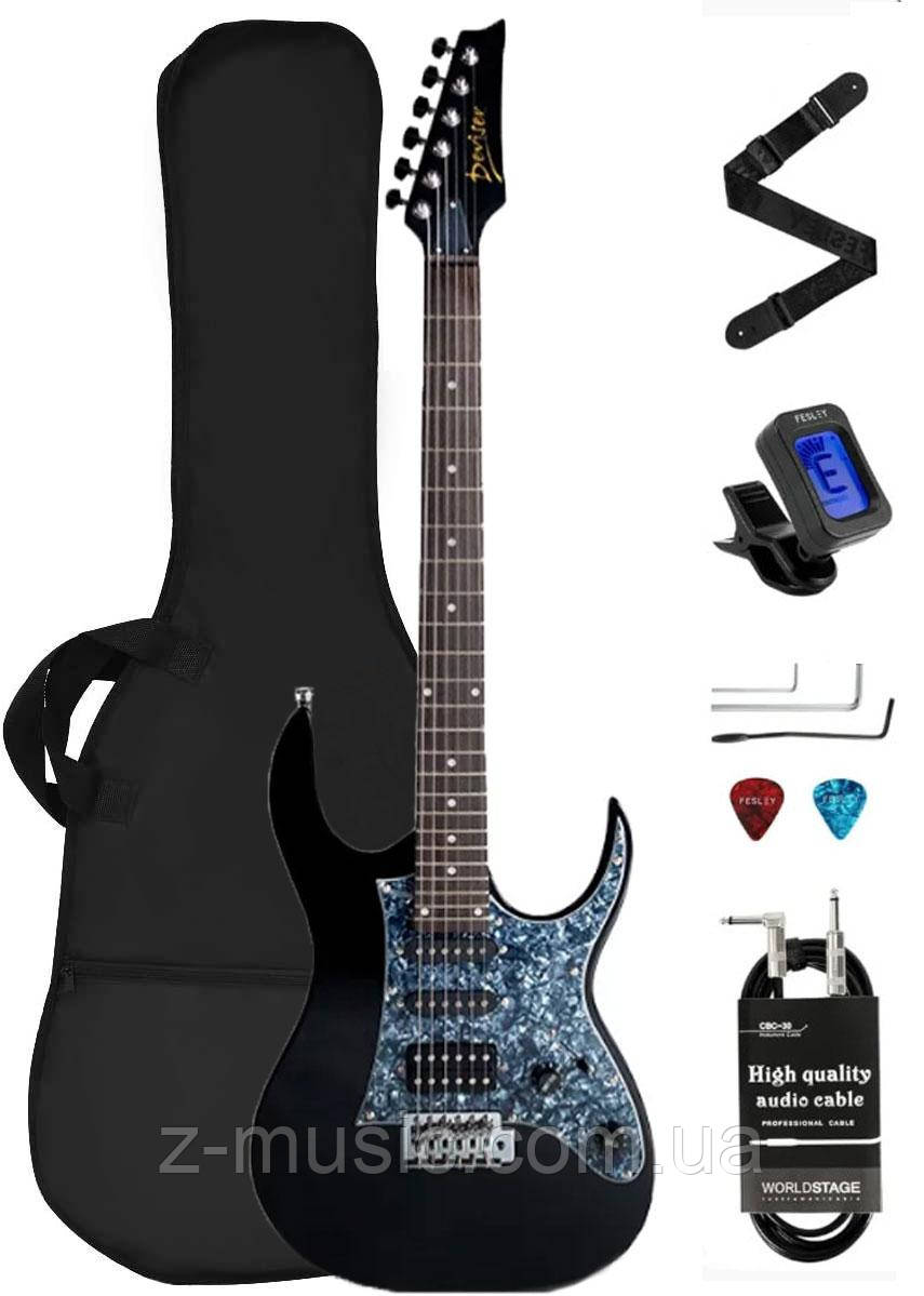 Електрогітара Deviser L-G3 BK (чохол, кабель, ремінь, тюнер, медіатор, ключі, тремоло), фото 1