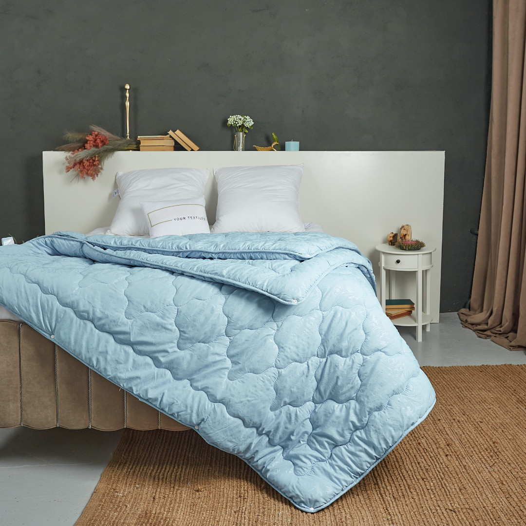 Ковдра 4 сезони 1+1 на кнопках холлофайбер блакитний 150g/m2 + 350g/m2, фото 1
