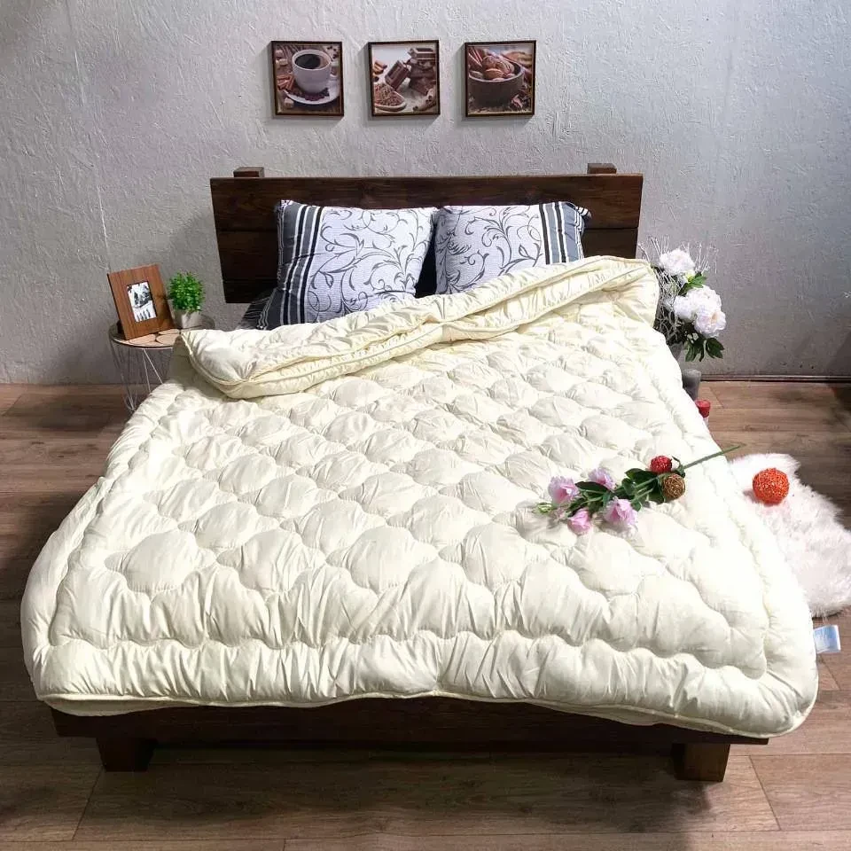 Ковдра 4 сезони 1+1 на кнопках холлофайбер кремовий 150g/m2 + 350g/m2, фото 1