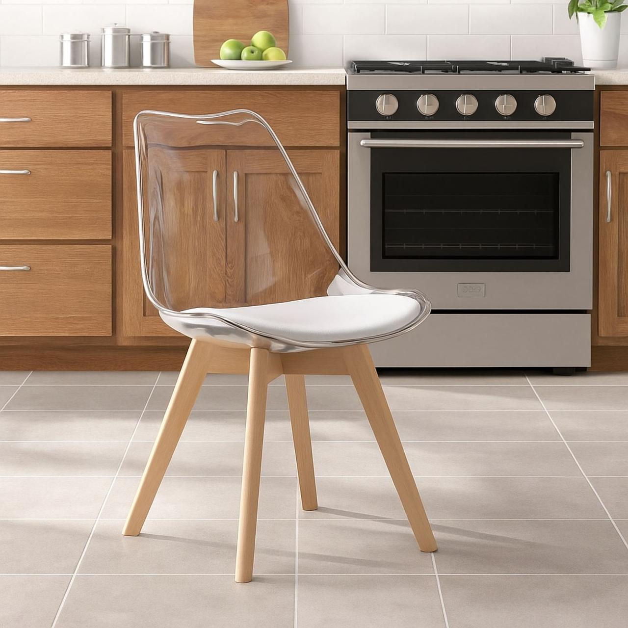 Стілець прозорий із подушкою білий ATTE_3752, фото 1