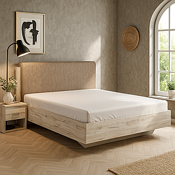 Велике двоспальне широке ліжко Кім 160*200 см в спальню у сучасному стилі з ДСП з високим м'яким узголів'ям