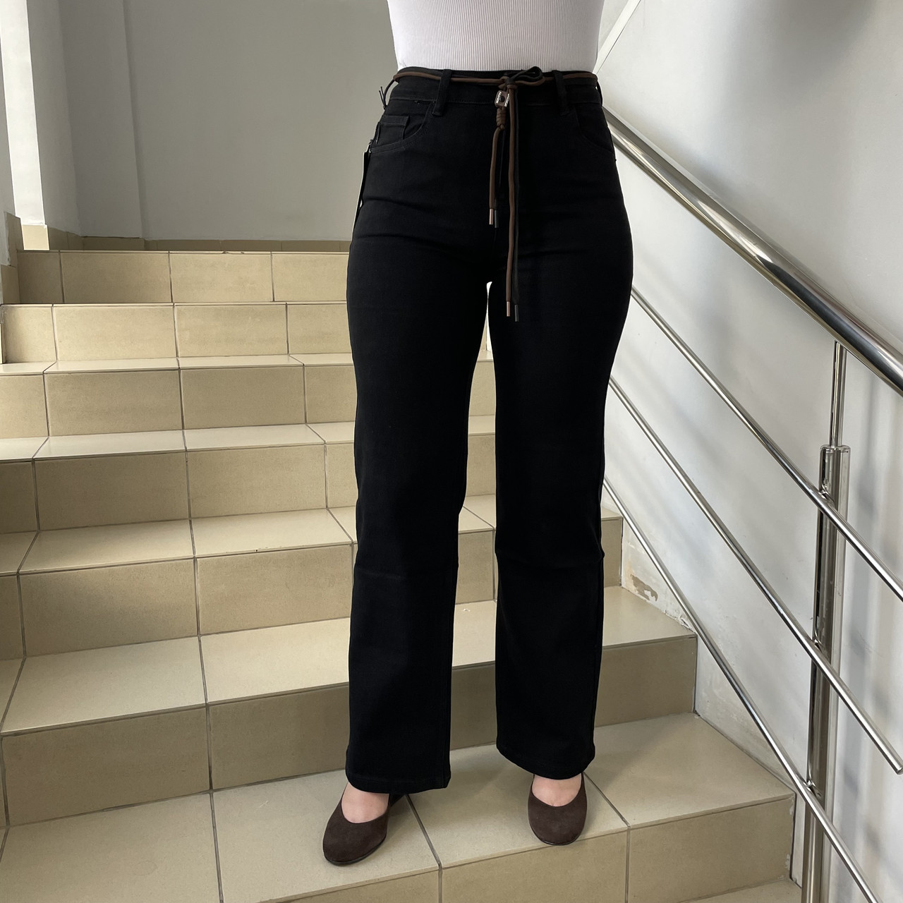 Джинси жіночі палаццо зі стрейчем прямі 26 чорні, фото 1