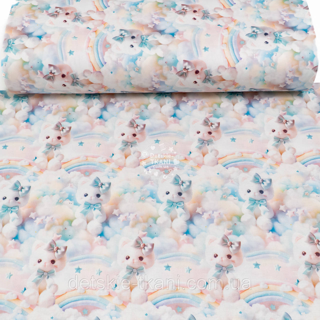 Ранфорс digital з цифровим друком "Пухнастий котик на веселках", №5642, фото 1