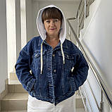 Куртка жіноча джинсова прямий крій кишені капюшон 54 синя, фото 2