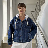 Куртка жіноча джинсова прямий крій кишені капюшон 54 синя, фото 4
