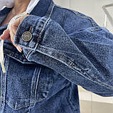 Куртка жіноча джинсова прямий крій кишені капюшон 54 синя, фото 6