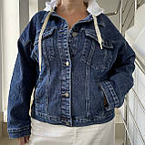 Куртка жіноча джинсова прямий крій кишені капюшон 54 синя, фото 8