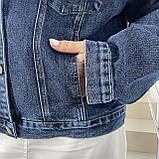 Куртка жіноча джинсова прямий крій кишені капюшон 54 синя, фото 9