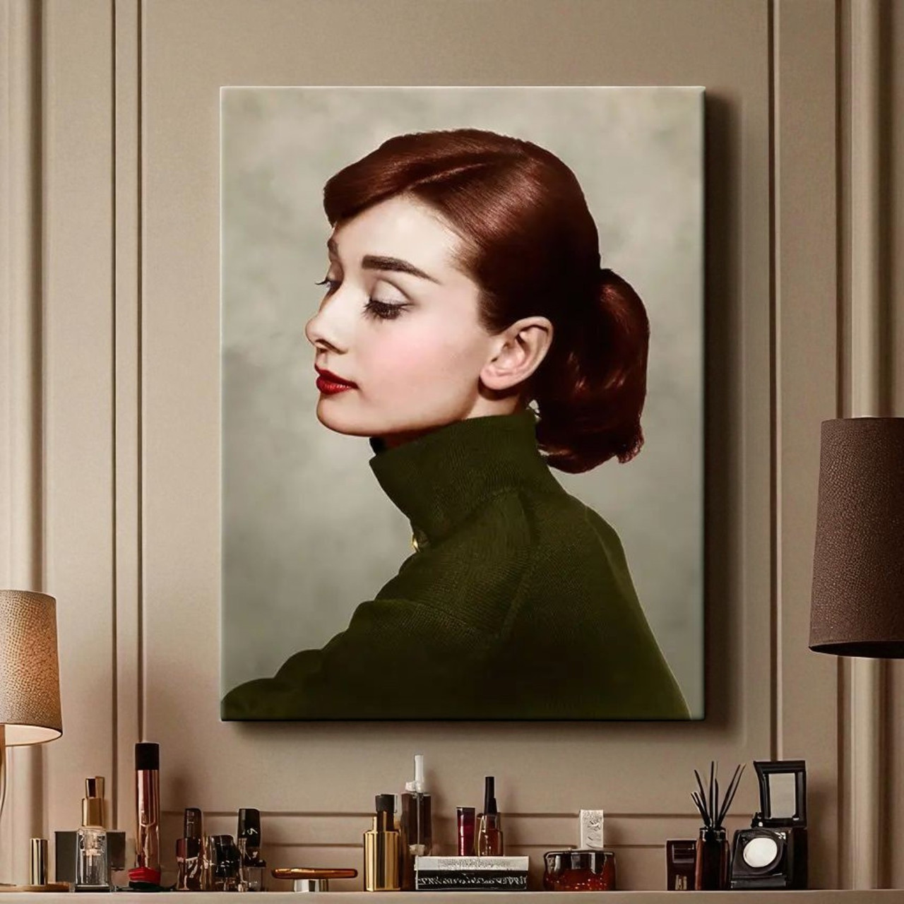 Вынтажна картина з Одрі Хепберн Ретро стиль Друк на полотні Декор для спальні 30х23см, фото 1