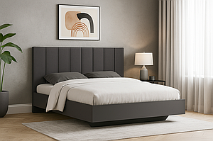 Стильне двоспальне недороге сіре ліжко Лондон 160*200 см з високим твердим узголів'ям з ДСП в спальню у сучасному стилі