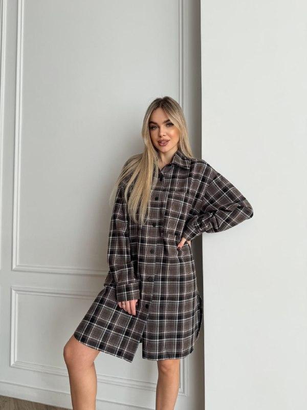 Жіноча сорочка подовжена картата; Різні кольори; Розмір: 44-46, 48-50, 52-54, 56-58, 60-62;, фото 1