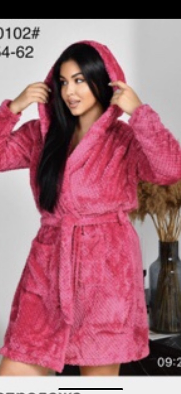 Жіночі махрові халати з капюшоном Art: 70102 58-60(укр.52-54), фото 1