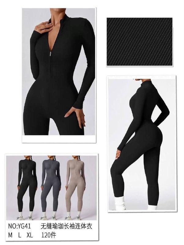 Жіночий обтислий комбінезон із довгим рукавом у рубчик (Розмір M, L, XL), Чорний