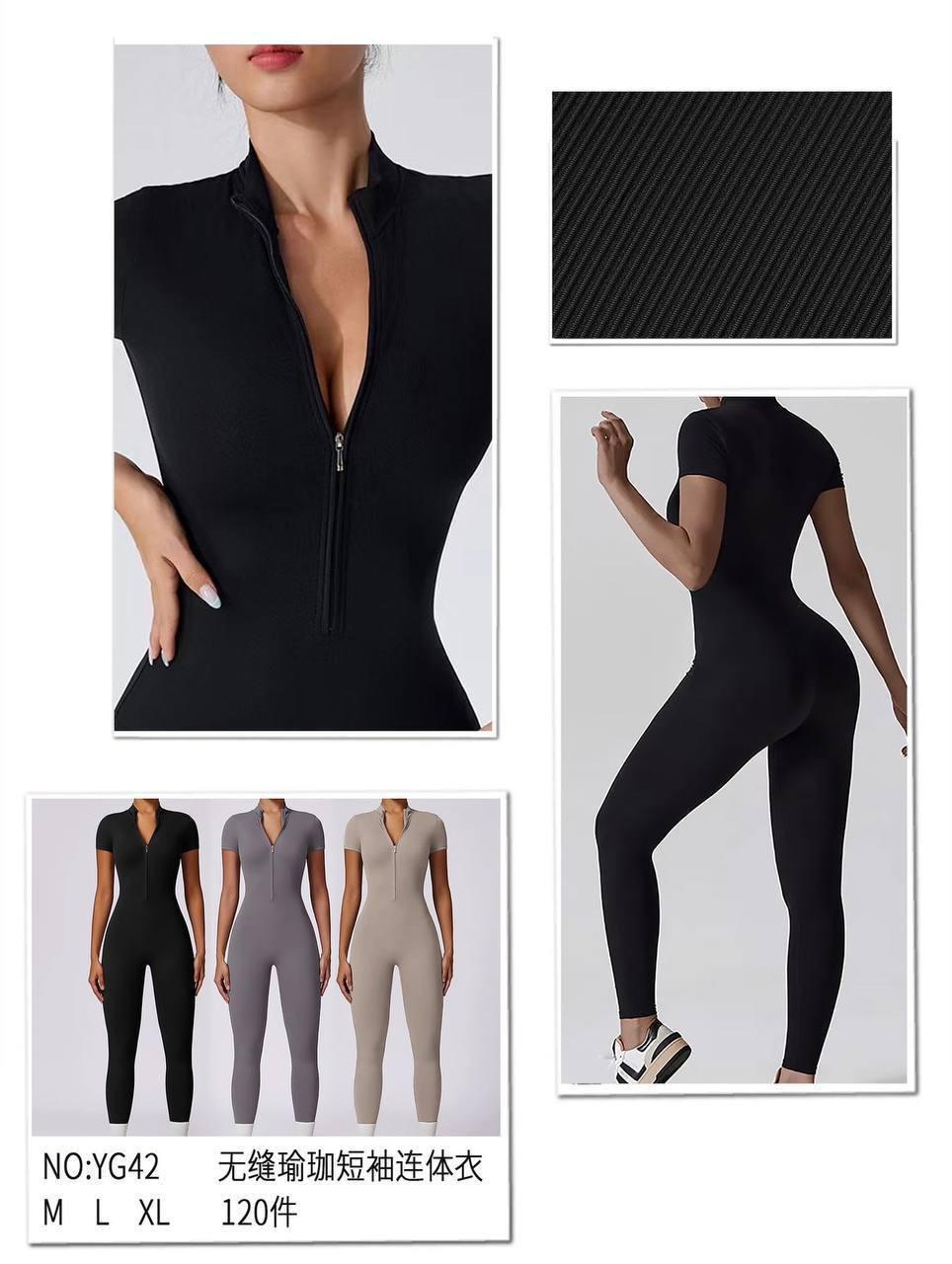 Жіночий обтислий комбінезон із коротким рукавом у рубчик (Розмір M, L, XL), Чорний