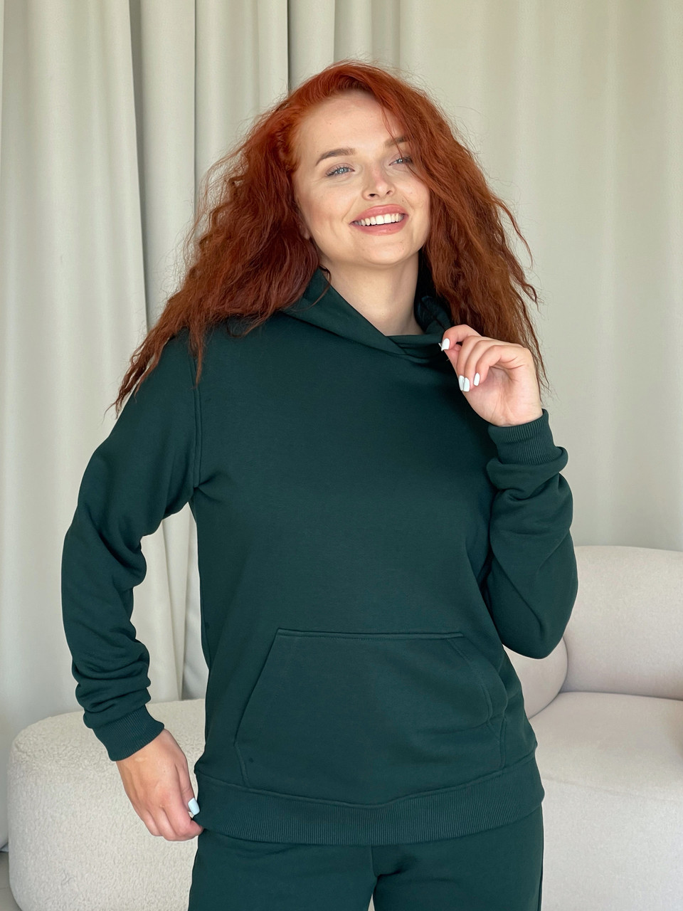 Жіноче худі оверсайз осінньо-весняне зелене Кофта з капюшоном бавовняна, фото 1
