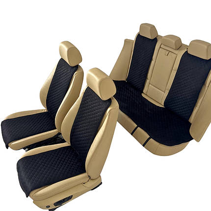 Накидки універсальні чохли - майки на 2 передні та заднє сидіння авто з алькантари, чорні (Вузькі), фото 1