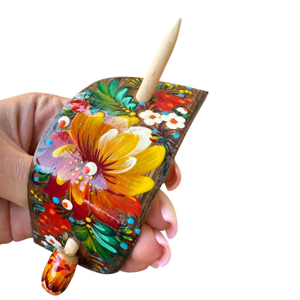 Заколка-китай "Хвиля" з Петриківським розписом 9,5*4,5 см.