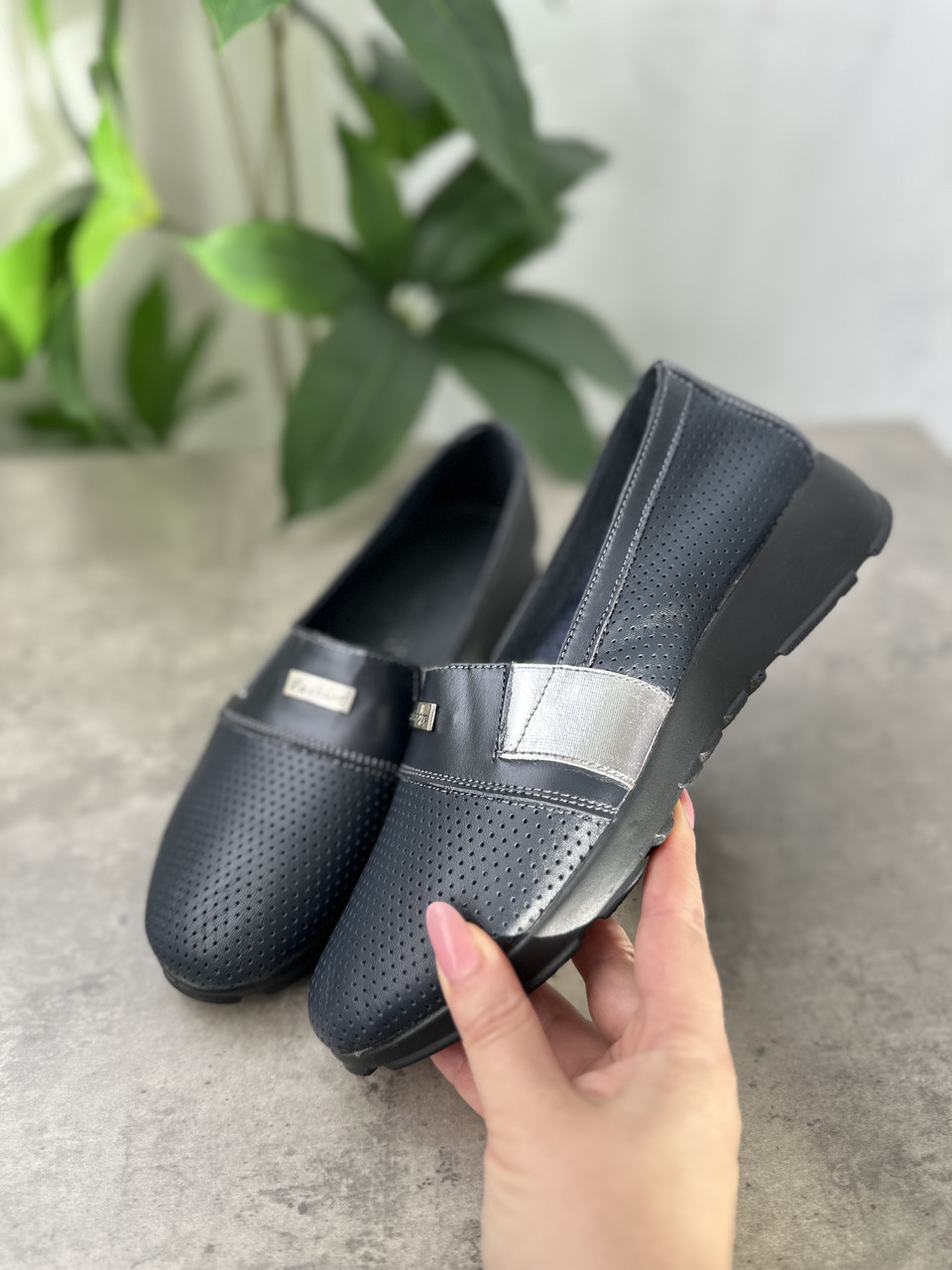 Літні шкіряні мокасини темно-синього кольору 37 р-р, фото 1