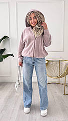 Жіночий кардиган з капюшоном бежевого кольору 42-54