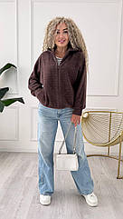 Жіночий кардиган з капюшоном коричневого кольору 42-54