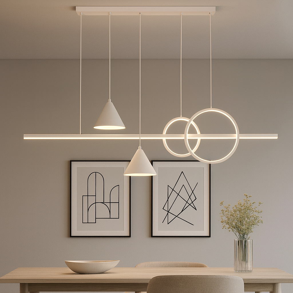 Стильная удлинённая LED люстра MJ114 WT с плафонами-конусами ( MJ114 WT), фото 1