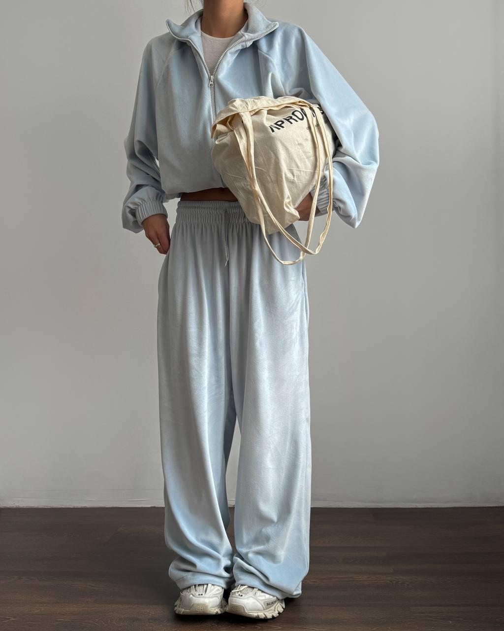 Жіночий костюм oversize із якісного велюру Sport (Туреччина) сіро-блакитний, фото 1