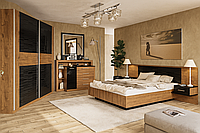 Комплект сучасних стильних меблів в спальню з шафою купе ліжком тумбами комодом та дзеркалом спальний гарнітур Фієста