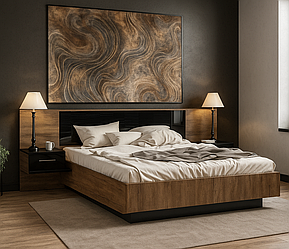 Сучасне широке двоспальне ліжко з двома підвісними приліжковими тумбами з ДСП Фієста 160*200 см Мебель Сервіс