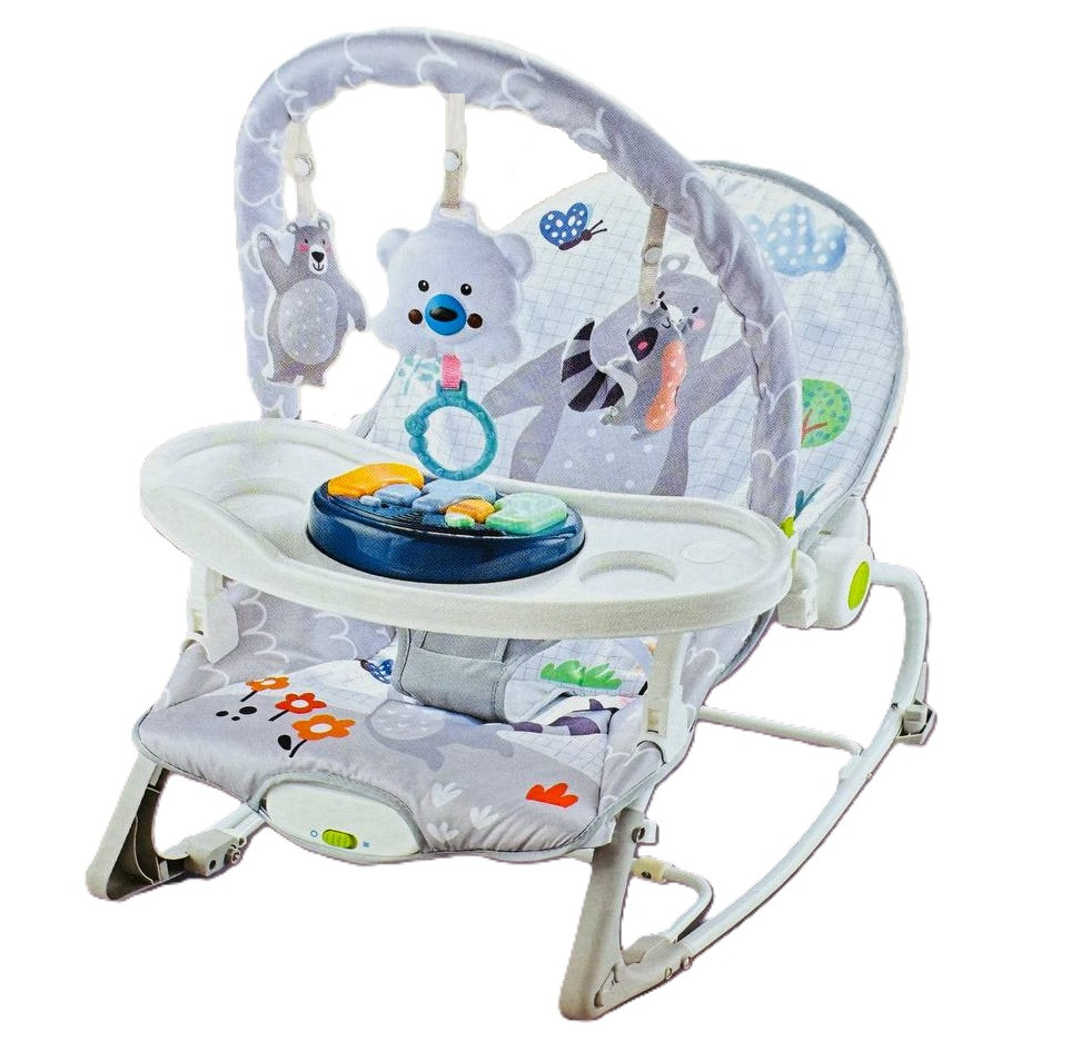 Дитячий шезлонг качалка музична для немовлят з ігровою панеллю вібрацією та іграшками Дитячі шезлонги, фото 1