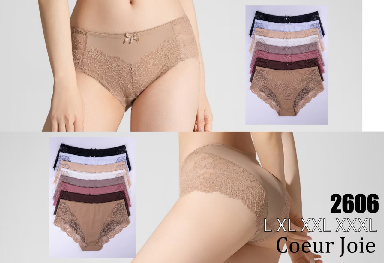 Труси мереживні із середньою посадкою, розміри L, XL, XXL, XXXL