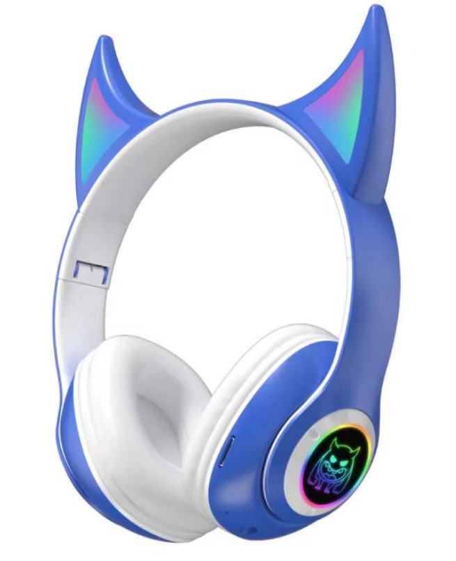 Навушники бездротові STN-25 з вушками та підсвічуванням Синій, фото 1