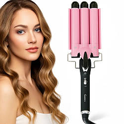 Потрійна плойка з турмаліновим покриттям, 90Вт, GM 1956 / Щипці для укладки потрійна хвиля / Плойка для волосся
