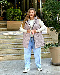 Жіноча подовжена жилетка NOBILITAS 46 - 60 пудрового кольору (арт. 25043)