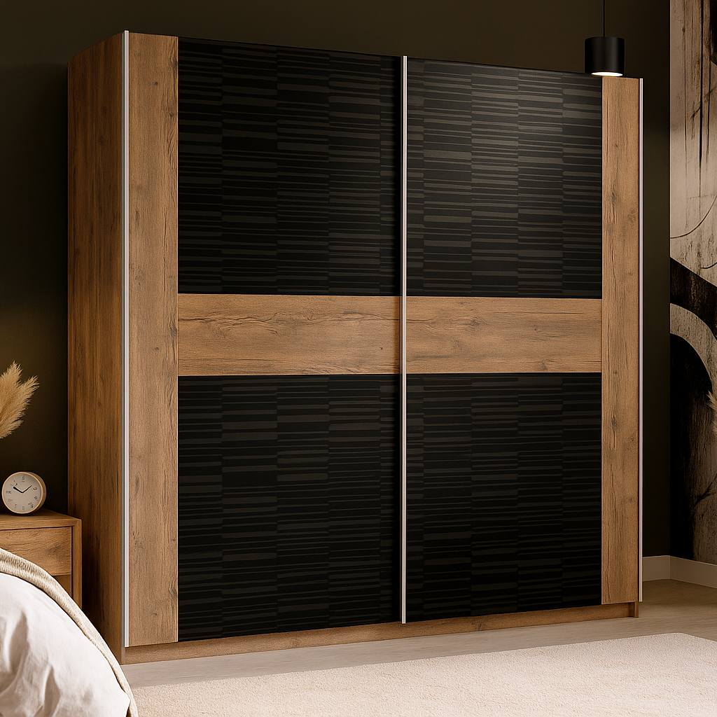 Сучасна стильна дводверна шафа купе в спальню з полицями та штангою для одягу 180см Фієста Мебель Сервіс