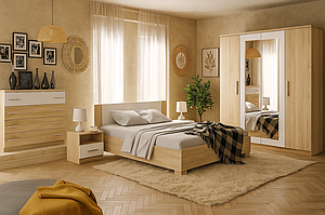 Стильна сучасна модульна спальня комплект меблів у спальню ЛДСП Маркос Мебель Сервіс дуб сонома+білий