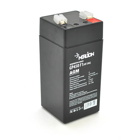 Акумуляторна батарея MERLION AGM GP450F1 4 V 5 Ah (47 x 47 x 100 (105) ) 0.615 kg Q30, фото 1
