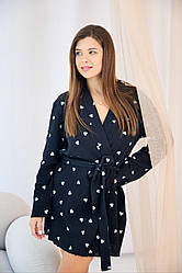 Жіночий МУСЛІНОВИЙ ХАЛАТ ЧОРНИЙ В СЕРЦЯ 210