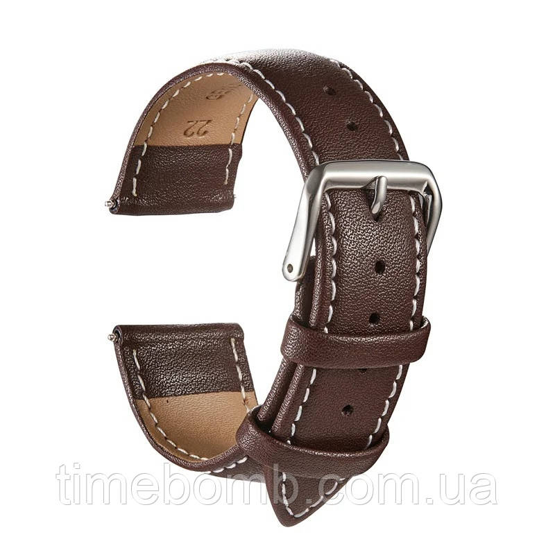 Шкіряний ремінець для наручного годинника 20 мм коричневий з білим