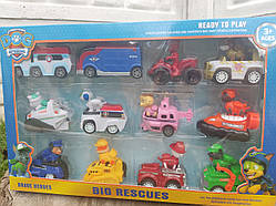 Набір героїв Щенячий Патруль на транспорті 12 штук, герої знімаються з лапками