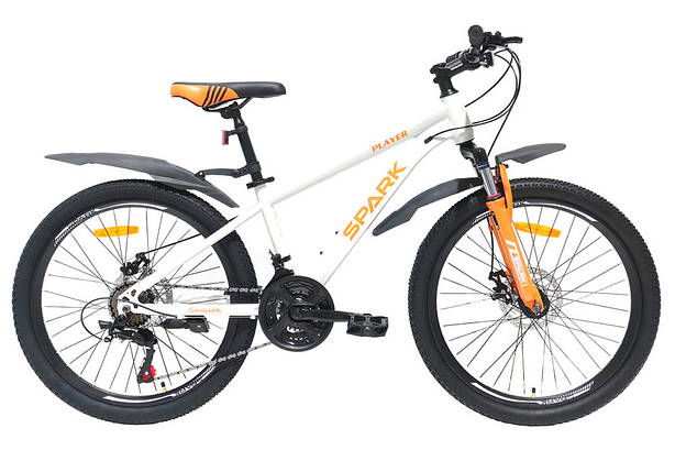 Велосипед підлітковий SPARK PLAYER 24" 21 швидкість, амортизатор, сталева рама 13", Білий, фото 2