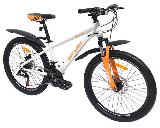 Велосипед підлітковий SPARK PLAYER 24" 21 швидкість, амортизатор, сталева рама 13", Білий, фото 1