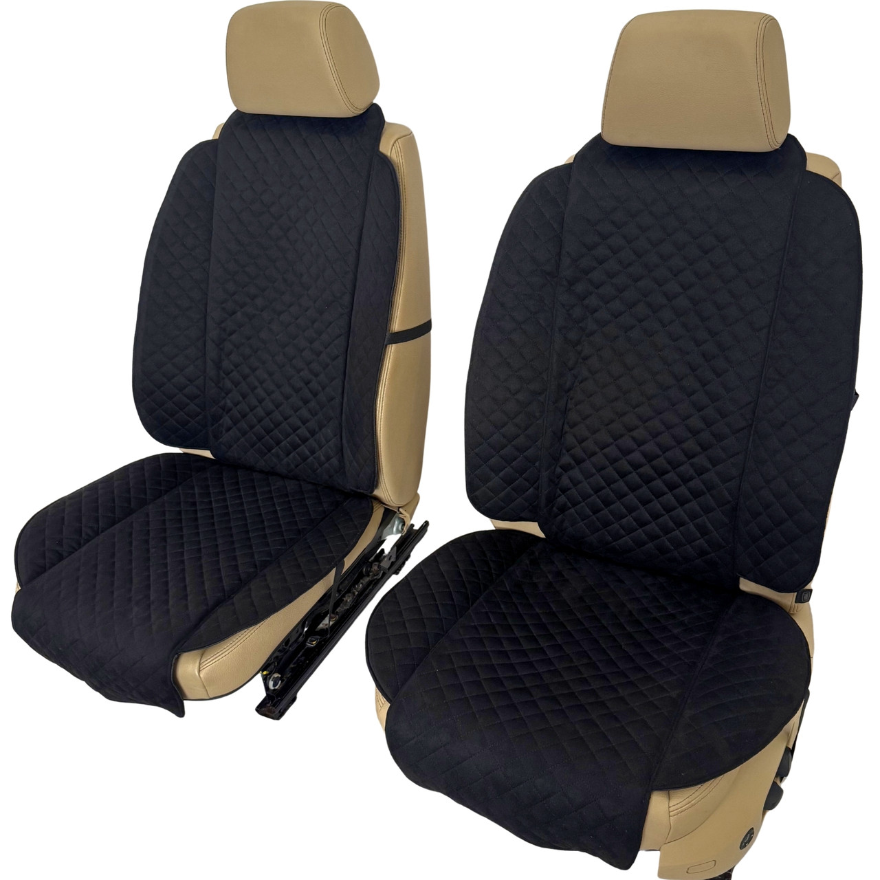 Накидки універсальні чохли - майки на передні сидіння авто з алькантари, комплект 2 шт, чорні (Широкі)
