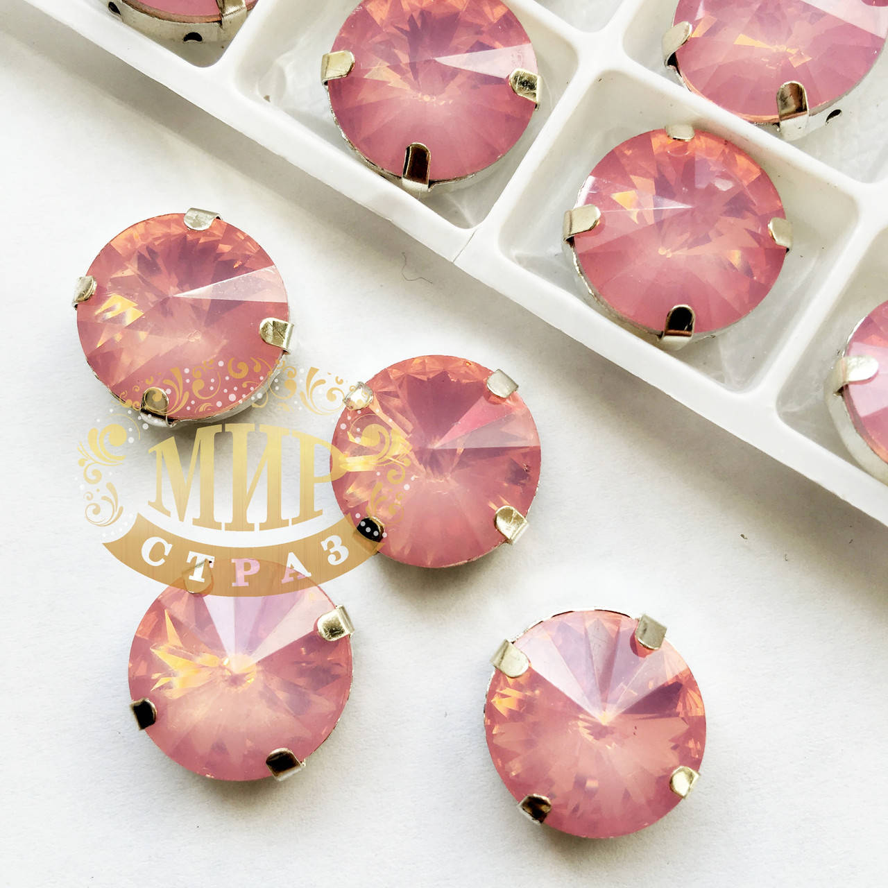 

Стразы в серебряных цапах, 10мм, цвет Pink Opal, Синий