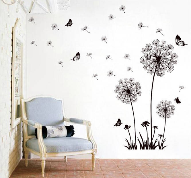 

Самоклеющаяся наклейка на стену Одуванчики черные (165х130см)