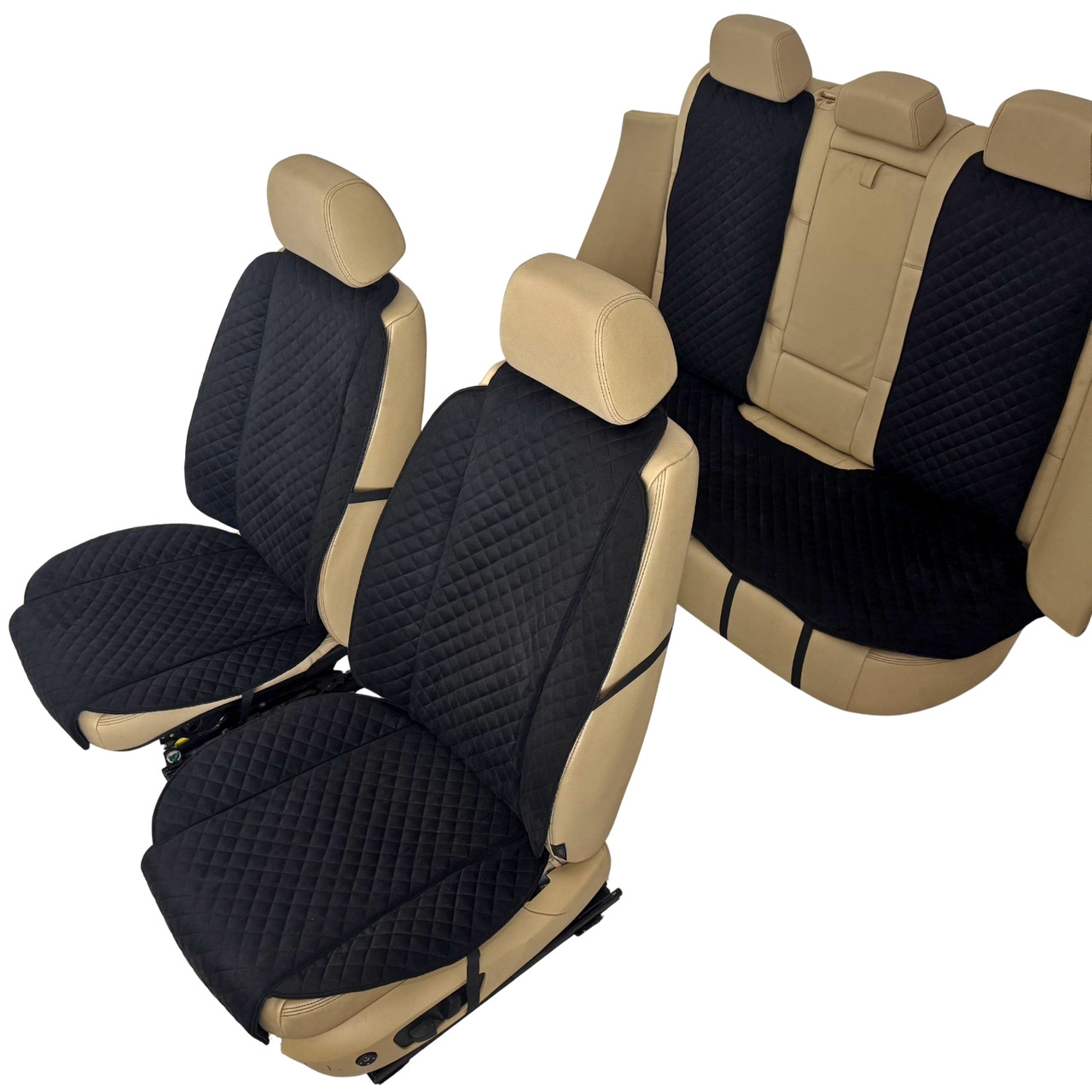 Накидки універсальні чохли - майки на 2 передні та заднє сидіння авто з алькантари, чорні (Широкі)